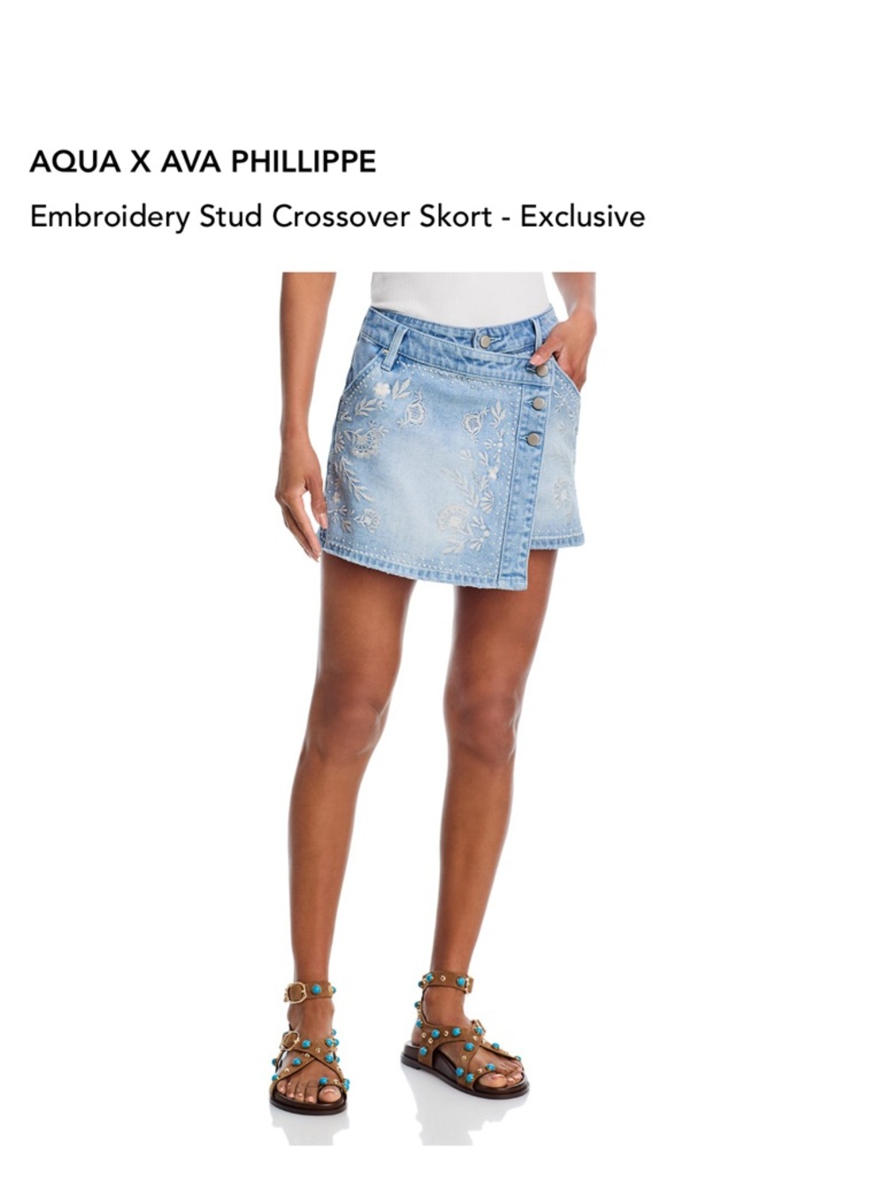 Aqua x Ava Philippe Light Wash Denim Skort with Crossover Front